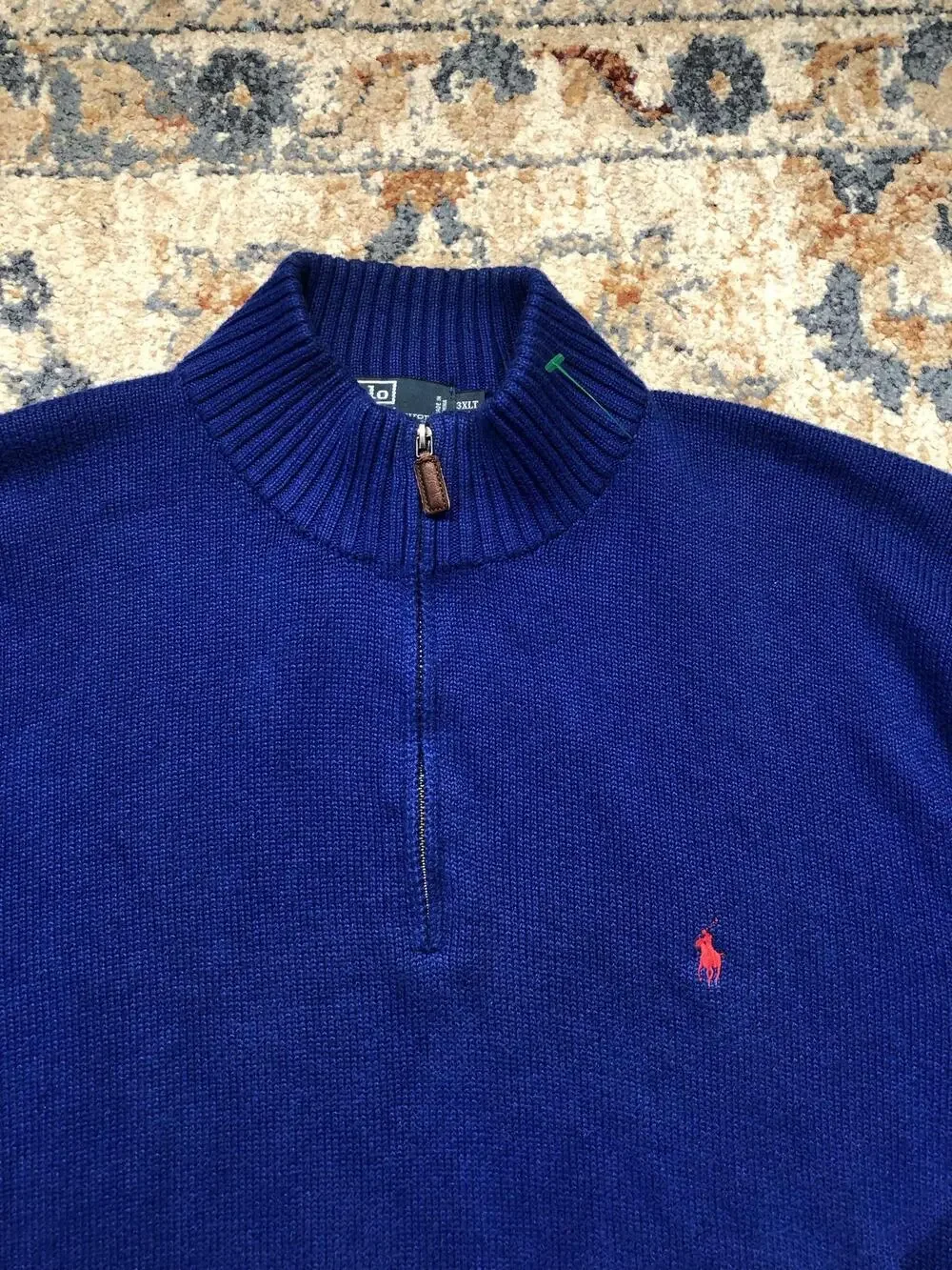Polo By Ralph Lauren Sweater Mens 3XLT Blue Cotton 1/4 Zip Mock Neck Knit